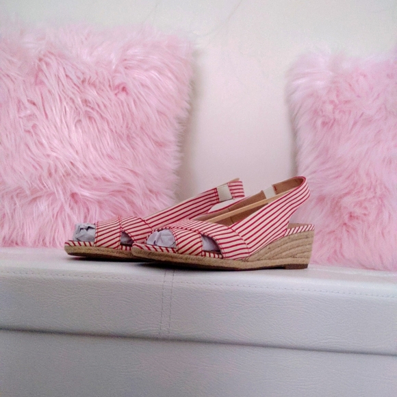 Abella Shoes - Red and White Striped Espadrille Wedges